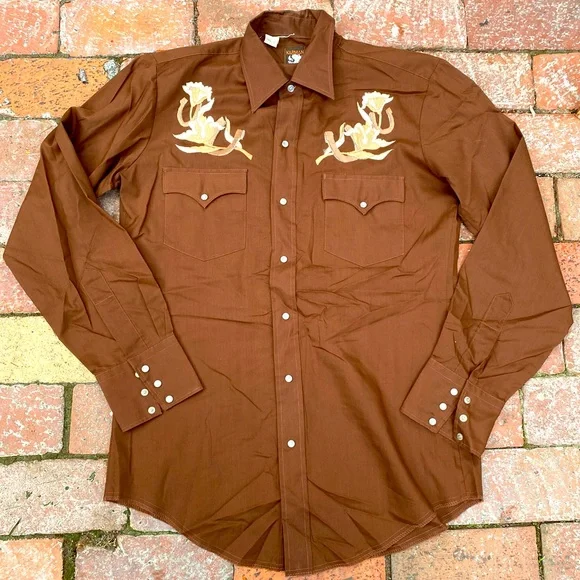 Vintage Karman western embroidered Flower Horseshoe Pearl Snap shirt - Picture 1 of 9